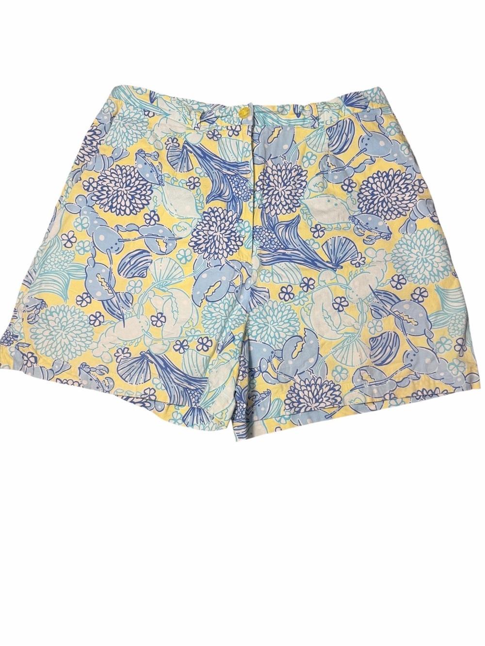 Lilly Pulitzer seersucker vintage shorts sz 8 blue, yellow, white crab, lobster